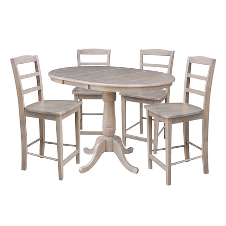 International Concepts Round 36 in Rd Extend Dining Table, 4 Counter Ht Stools, Gray Taupe, 36 in W, 48 in L, 35 in H, Wood K09-36RXT-S402-4